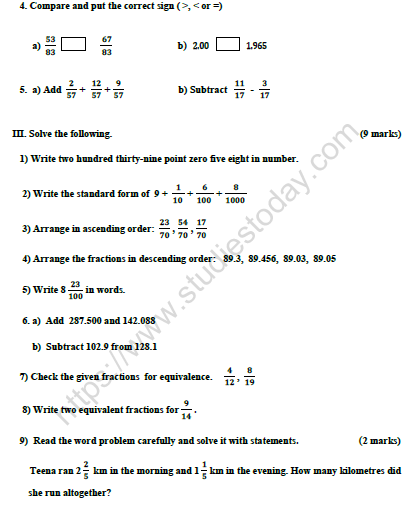 CBSE Class 4 Mathematics Worksheet Set M